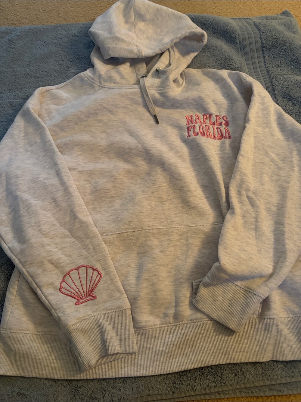Ocean Drive Light Gray Hoodie with Pink Embroidery